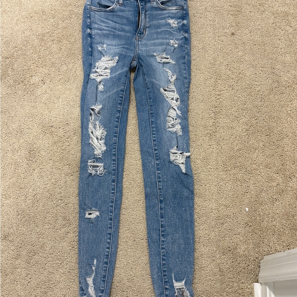 American Eagle Outfitters Ripped Blue Skinny Jeans